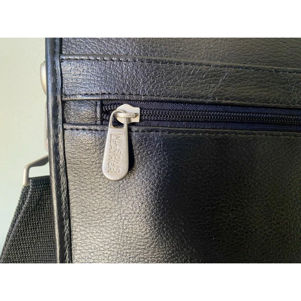 Wilson Black Leather Satchel Messenger Bag Laptop Computer Commute MINT